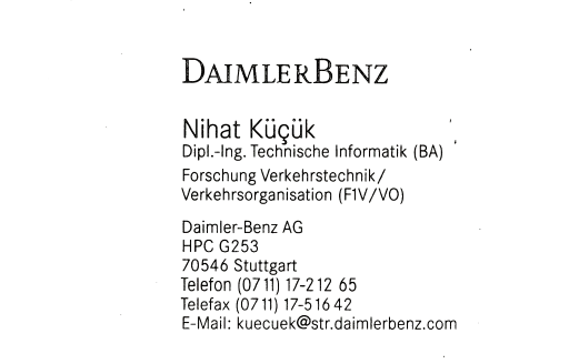 Business Card Daimler-Benz Business Card Daimler-Benz